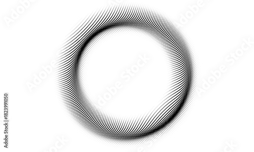 Halftone lines background circularly distributed. Halftone effect vector pattern. Circle isolated on overlay transparent background