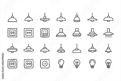 Modern lighting icon collection featuring bulbs and ceiling lamps