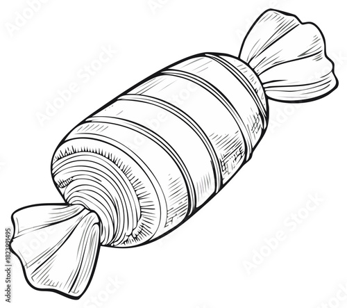Classic wrapped candy sweet treat illustration black and white drawing sketch art design element