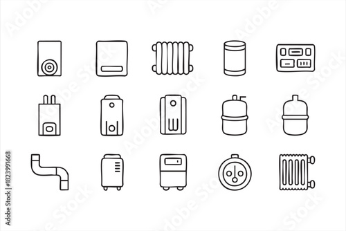 Radiator and boiler icons for HVAC and climate control materials