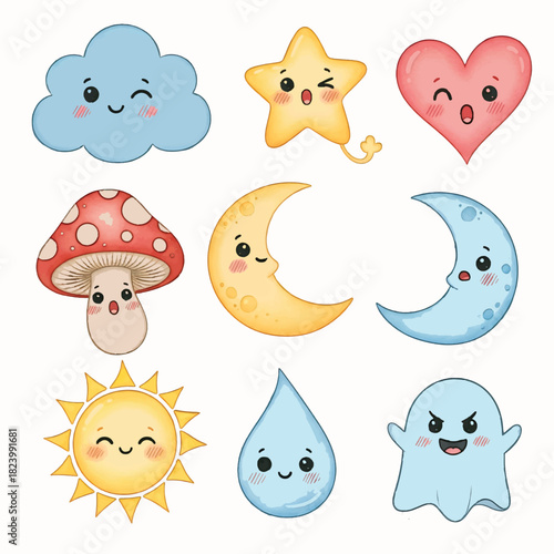 Cute Kawaii Weather and Fantasy Clipart Set