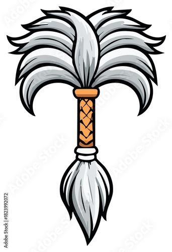 Ornate traditional fly-whisk with a woven handle vector icon