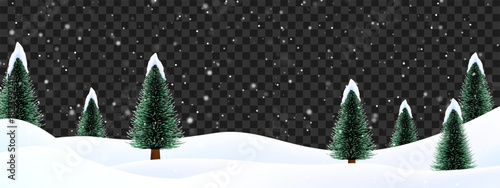 Snowy background. Snowdrifts. Snowfall in transparent background with christmas tree. Winter season background. Merry Christmas wish snowy background. Snowdrifts. Snowfall Cold weather. 