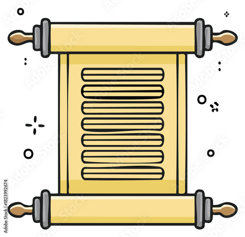 Ancient Scroll with Text Unrolled and Wooden Rollers