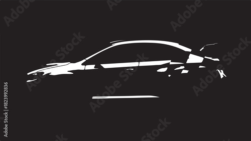 White silhouette of a sports car with a spoiler on a black background vector illustration