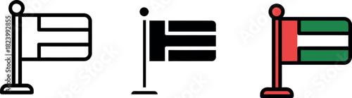 UAE Flag Icon Set Colorful and Black and White Symbols of United Arab Emirates