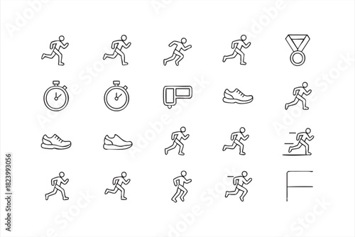 Simple fitness icons featuring sprinting and timing tools