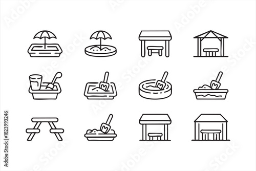 Minimal sandbox illustrations for summer activity branding