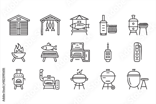 Simple grill and thermometer icons for food graphics