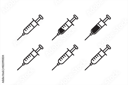 Simple syringe and injection tool line drawings