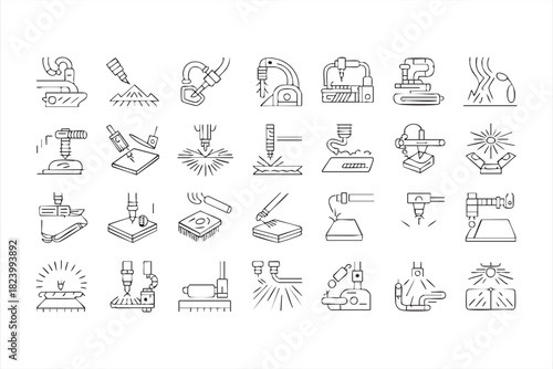Robotic machining and metal fabrication icon set