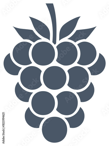 Stylized dark blue grape cluster icon with leaves on white background