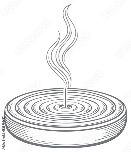 Extinguished tea light candle with smoke rising from its wick gray line art drawing