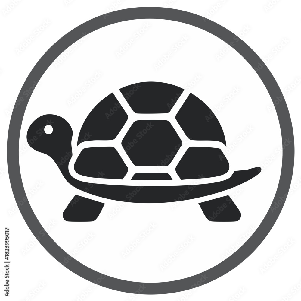 Obraz premium Simple black turtle icon inside a gray circle vector graphic illustration