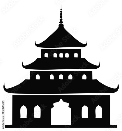 Traditional Asian Pagoda Temple Silhouette Icon Vector Illustration