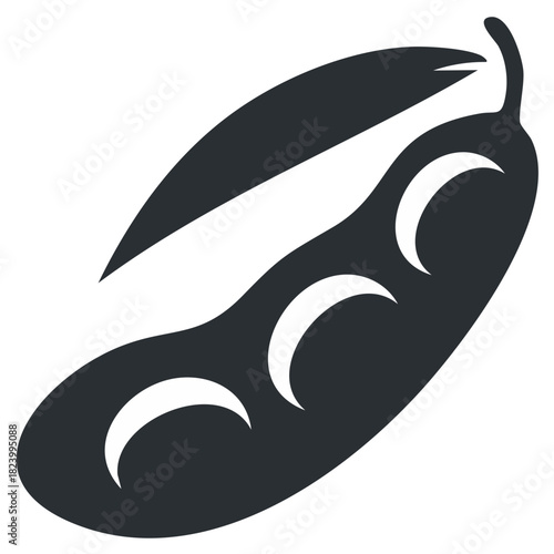 Stylized Icon of a Soybean Pod with Beans and a Leaf