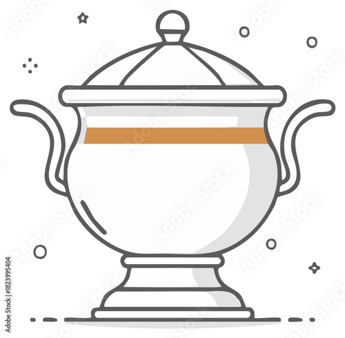 Elegant decorative porcelain urn with handles and lid, isolated vector illustration.