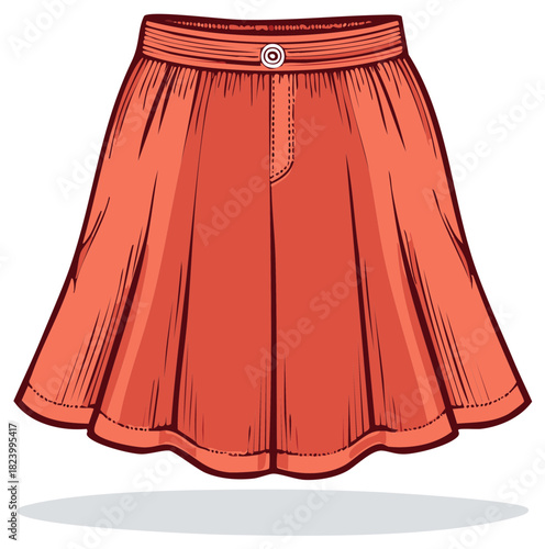 Vibrant Coral Flared Mini Skirt Illustration Stylish Fashion Apparel Design Element