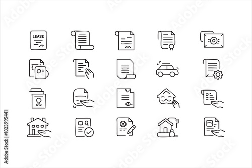Lease agreement and legal document icon pack for property and vehicle management