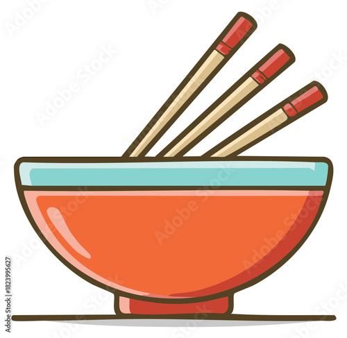 Asian noodle soup bowl with chopsticks cartoon vector graphic illustration