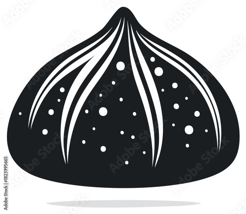 Stylized black and white vector icon of a traditional khinkali dumpling