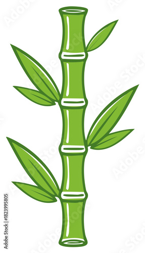Stylized green bamboo stalk with leaves illustration. Isolated plant icon for nature, spa, and zen concepts.