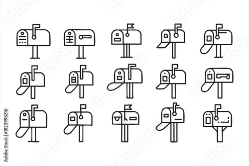 Minimal mail drop box graphics for postal services and courier concepts