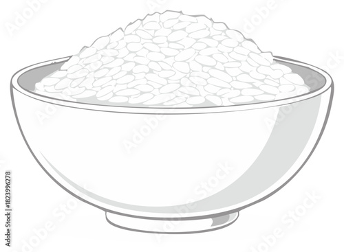 Uncooked rice grains piled in a simple bowl essential staple food ingredient illustration