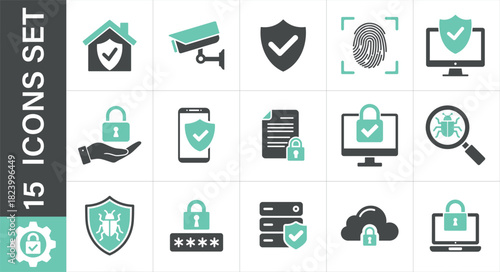 Security solid icons. Collection of modern security and protection icons for digital safety and privacy
