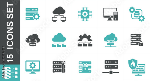 A set of server icons. Illustrative server icons. data management, cloud computing, data storage, 
and network security concepts