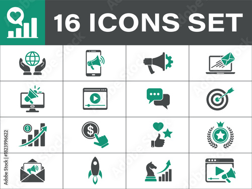 Digital marketing and social media icons. Digital Marketing and Business Growth Icon Set for Online 
Strategy