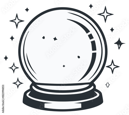 Mystical crystal ball with glowing stars predicting the future for fortune telling