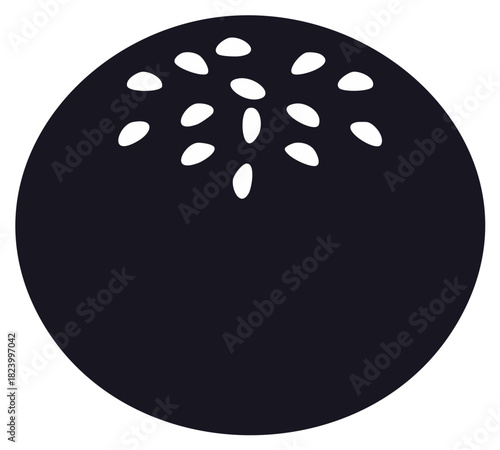 Minimalist black burger bun with sesame seeds icon flat vector graphic silhouette