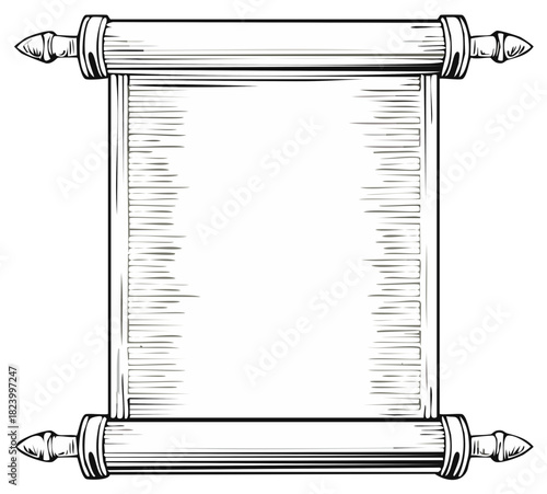 Vintage style blank parchment scroll drawing empty space for text or important message