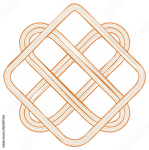 Complex abstract design of rounded squares interconnected with flowing lines and geometric symmetry in bronze tones