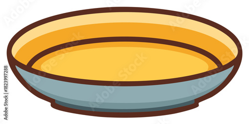 Stylized yellow bowl with gray base and dark brown rim perfect for food or soup graphics