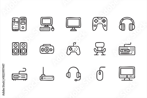 Esports equipment icons for competitive gaming and streaming design