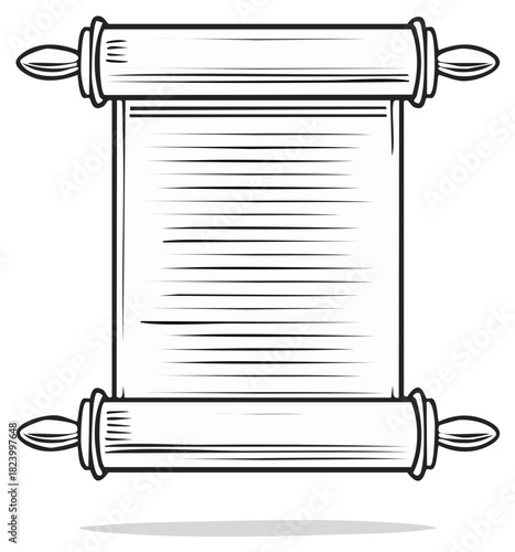 Old Parchment Scroll with Horizontal Lines and Decorative Rollers