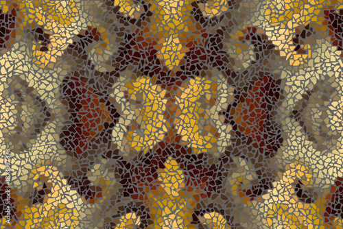 Trencadis wall texture. Bright abstract mosaic seamless pattern. Vector background. Endless texture. Ceramic tile fragments.