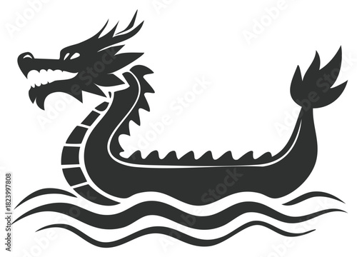 Traditional Chinese Dragon Boat Silhouette Icon for a Cultural Festival