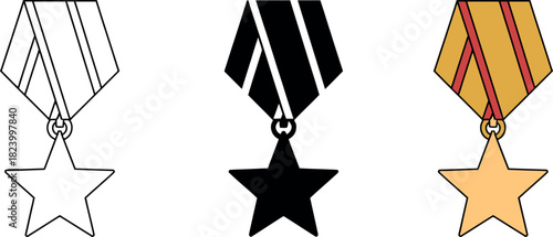 Vector set of three awards with star symbols for design and achievement