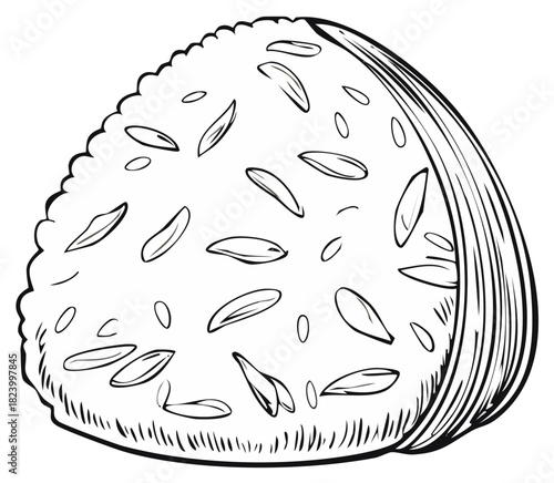 Hand Drawn Onigiri Illustration - Rice Ball with Seaweed Graphic Style Isolated Clip Art