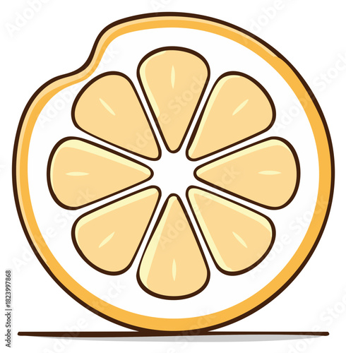 Bright yellow citrus fruit half slice with juicy segments stylized illustration