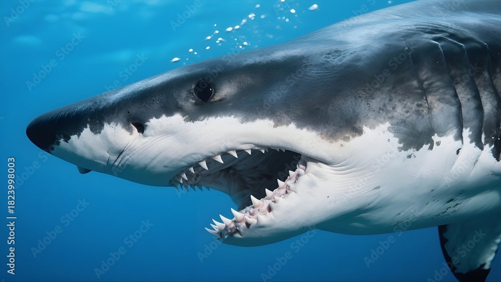 Naklejka premium ferocious shark in the depths of the water