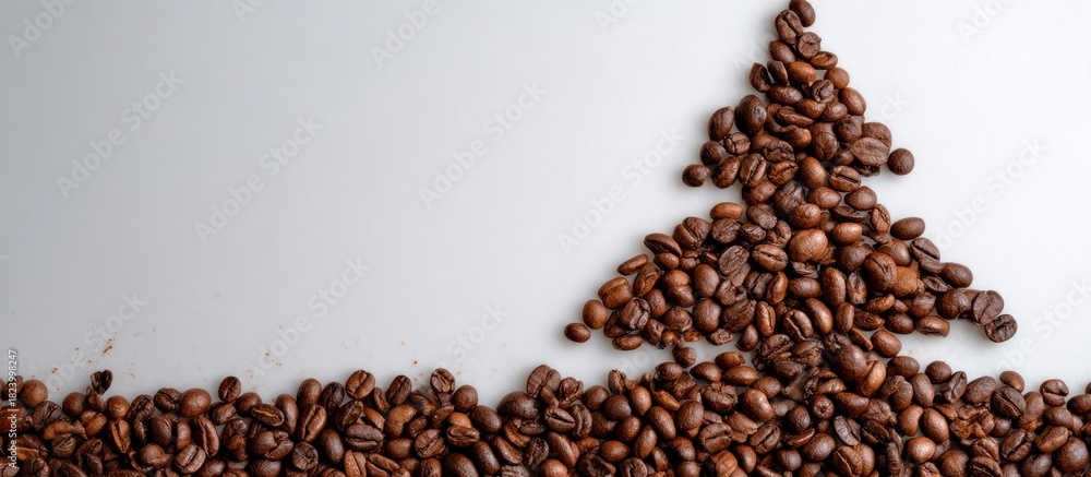 Naklejka premium Coffee beans creating festive christmas tree shape on white