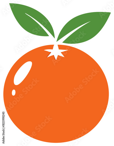 Vivid Orange Fruit Icon with Green Leaves, Healthy Food Graphic