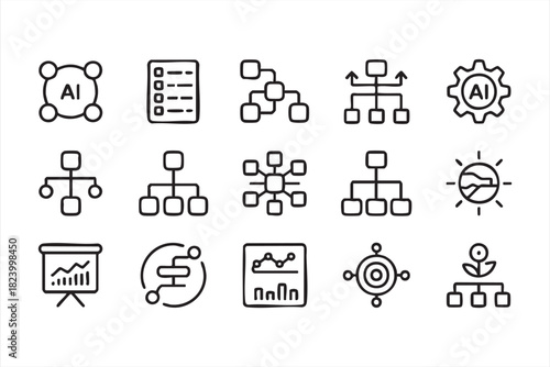 Automation and algorithm icon pack for artificial intelligence and tech concepts