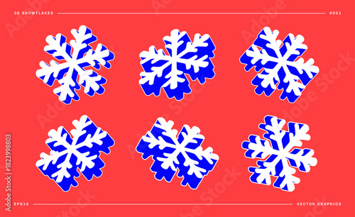  Set Of Modern 3D Vector Snowflakes