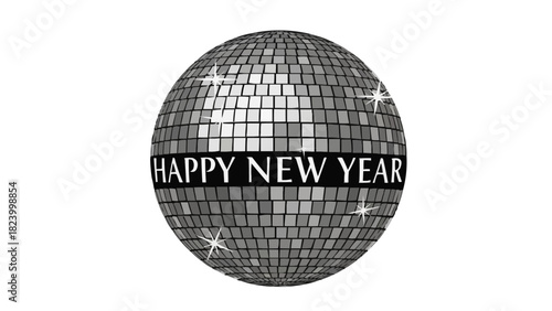 Shimmering disco ball wishes a happy new year for festive events and celebrations