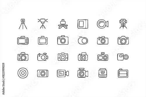 Vector photography gear icons for studio, filming and digital imaging projects